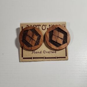 Handcrafted Wooden Stud Earrings with Hexagon Design